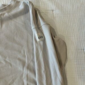 Alo Beige Thermal Waffle Knit Long Sleeve Top Size S